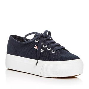 Superga Linea Lace Up Platform Sneakers Navy